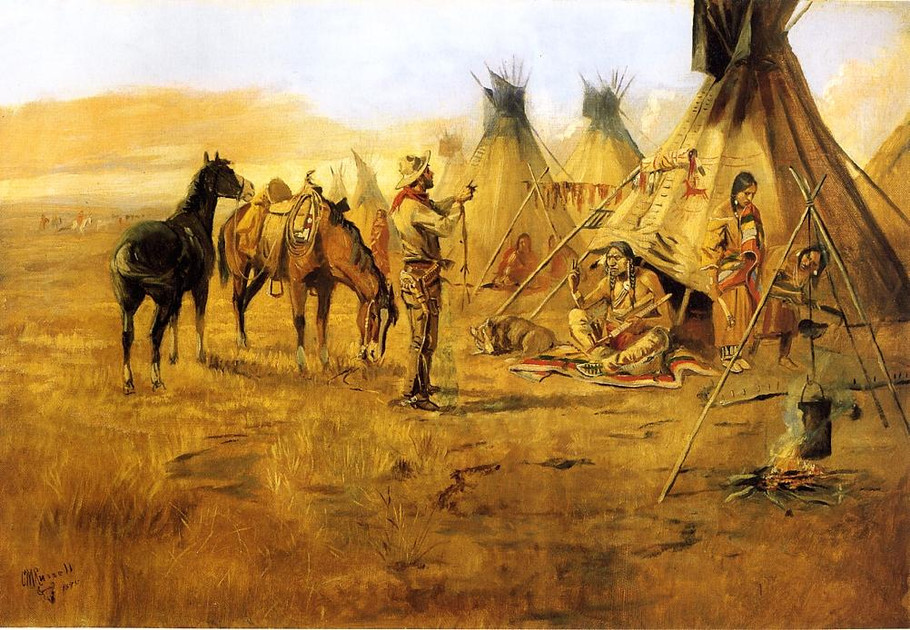 Indian Braves Painting by Charles Marion Russell - Pixels