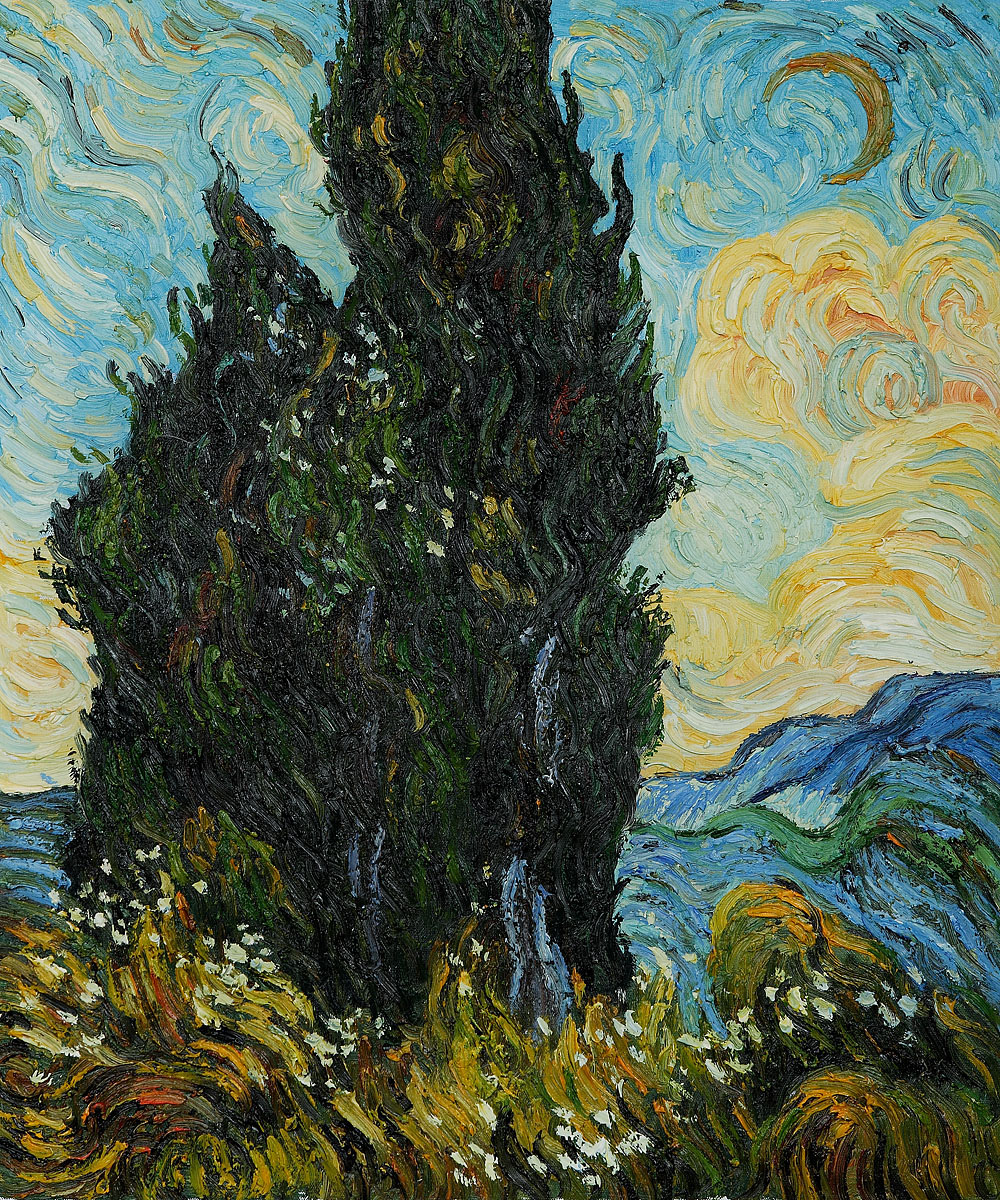 Two Cypresses, Vincent Van Gogh Painting,oil Painting Landscape ...